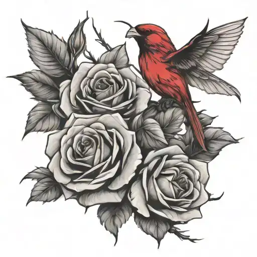 rose, dragonfly eagle cardinal tattoo design idea