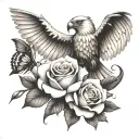 rose, dragonfly eagle cardinal tattoo design idea