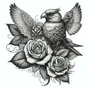 rose, dragonfly eagle cardinal tattoo design idea