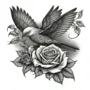 rose, dragonfly eagle cardinal tattoo design idea