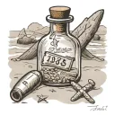 message in a bottle on a beach.  the message needs to have the numbers 216, 9, and 11 visible and two x's stacked  tattoo design idea
