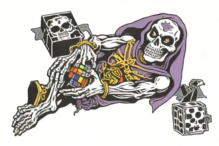 skeletor holding a Rubik’s cube  tattoo design idea