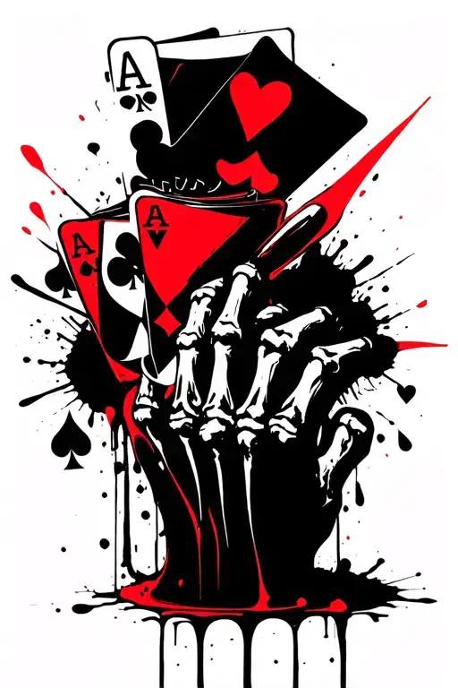 skeleton of king and queen of poker letters grabbed hand tattoo design idea