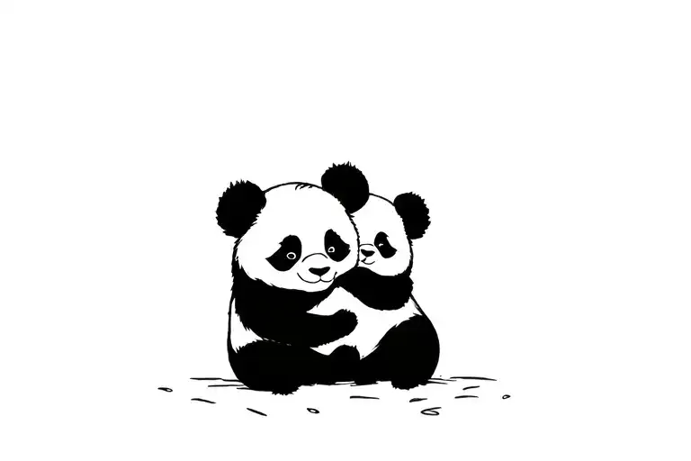 baby panda bear giving a hug each other tattoo design idea