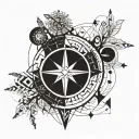 symbolic elements like a tree for growth, a compass for guidance, and abstract geometric patterns to represent creativit tattoo design idea