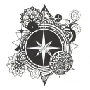 symbolic elements like a tree for growth, a compass for guidance, and abstract geometric patterns to represent creativit tattoo design idea