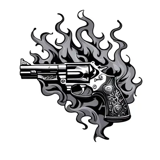 gun smoke fire tattoo design idea