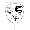 2 half masks tragedy and comedy in one mask tattoo design idea