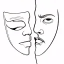2 half masks tragedy and comedy in one mask tattoo design idea