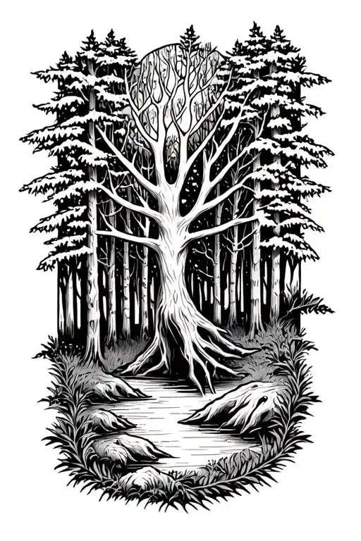 leshy forest scene tattoo design idea