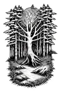 leshy forest scene tattoo design idea