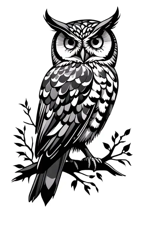 Simple owl tattoo line or geometric tattoo design idea