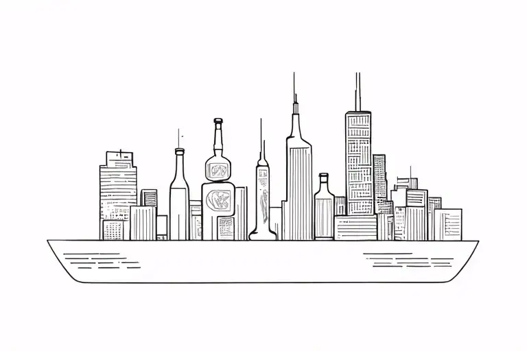 Tattoo, ark, alcohol, red -haired girl, man, computers, skyscrapers of buildings, graperture, impulse tattoo design idea