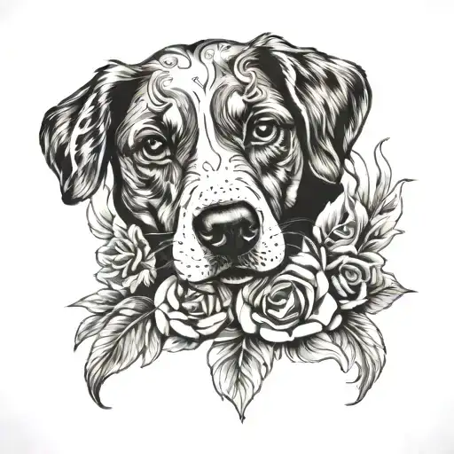 dog floral memorial tattoo design idea