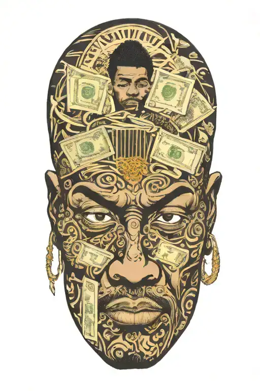 Black man with falling money tattoo design idea