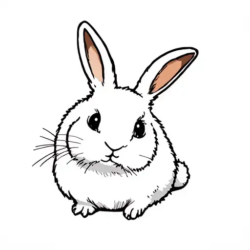 small mini lop bunny with a cream coat but, in the eye, theres a small brown coat circle like a birth scar black n white tattoo design idea