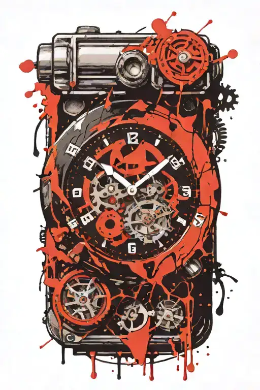 exploded watch broken and healed tattoo design idea