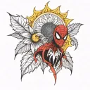 sunflower, comic/anime inspired, like the film Spider-Man into the spider verse tattoo design idea