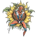 sunflower, comic/anime inspired, like the film Spider-Man into the spider verse tattoo design idea