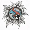 sunflower, comic/anime inspired, like the film Spider-Man into the spider verse tattoo design idea