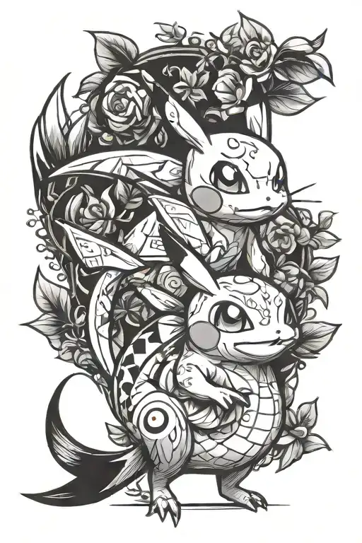 Pikachu and Snivy tattoo design idea