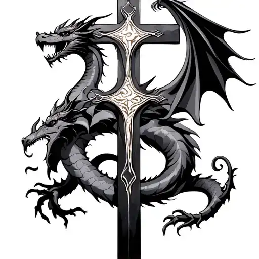 Christian cross surrounded by dragon tattoo design idea
