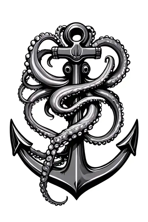 an octopus wrapped around an anchor in the shape of a tribal symbol tattoo design idea