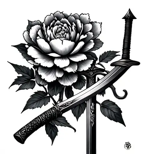 peony and samurai sword (vagabond inspired) tattoo design idea