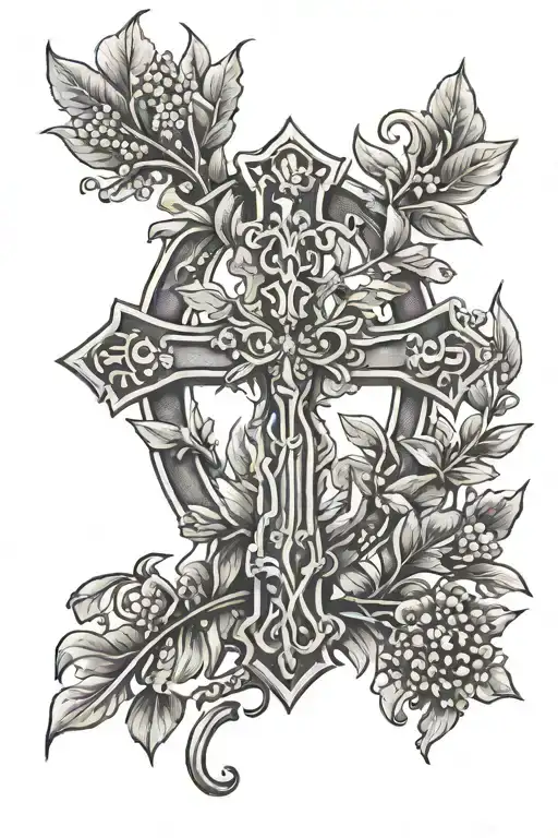 Cross of Lorraine with Greek god with laurel wreath tattoo design idea