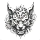 wolf, oni mask merged tattoo design idea
