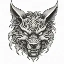 wolf, oni mask merged tattoo design idea