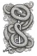 Antique Key snake wrapped tattoo design idea