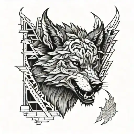 growling wolf Inside house wall tattoo design idea