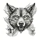 growling wolf Inside house wall tattoo design idea
