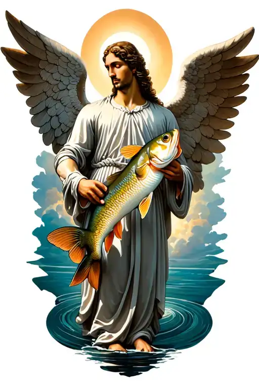 St raphael archangel tattoo holding a fish tattoo design idea