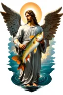 St raphael archangel tattoo holding a fish tattoo design idea