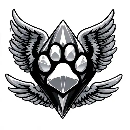 Cat paw print diamond with angel wings tattoo design idea