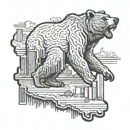 State of illinois outline, A roaring bear, Big chicago skyscrapers  tattoo design idea