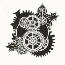tribal inspired design featuring flowers and cogs tattoo design idea