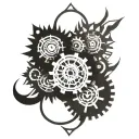 tribal inspired design featuring flowers and cogs tattoo design idea