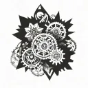 tribal inspired design featuring flowers and cogs tattoo design idea