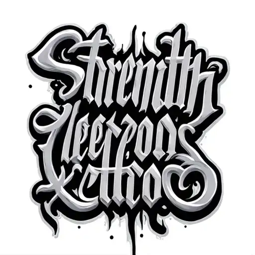 strength word calligraphy tattoo design idea