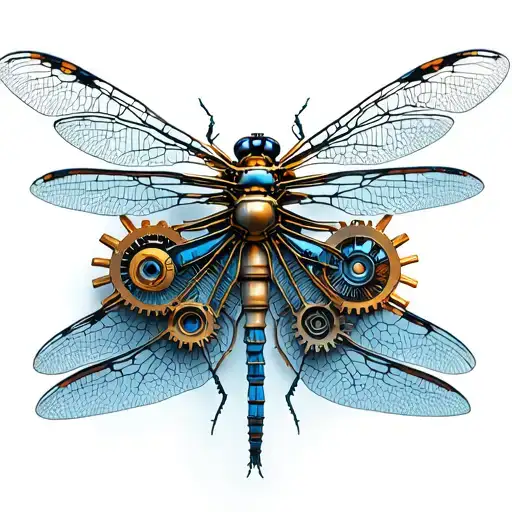 3D Mechanical Dragonfly gears incorporated tattoo design idea