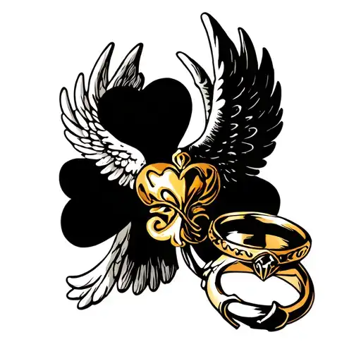 shamrock with angel wings and a claddagh ring as halo.  tattoo design idea