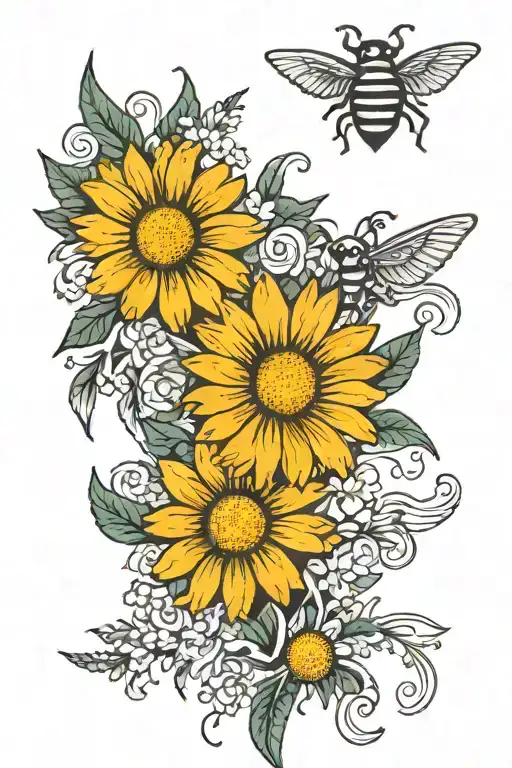 Daisies with Taurus and Virgo symbol incorporated tattoo design idea