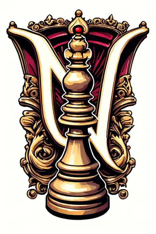 Queen Chess Piece with N letter together tattoo design idea