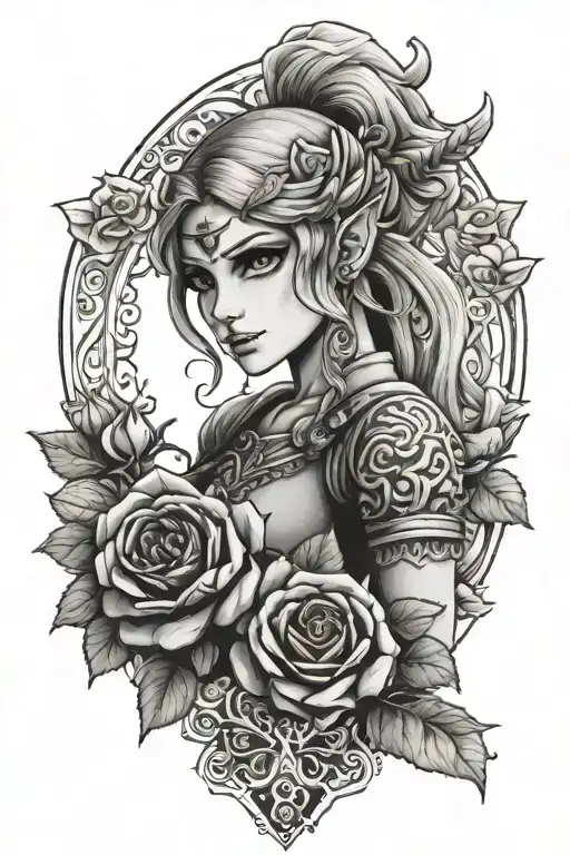Zelda and Roses dark for cover tattoo design idea
