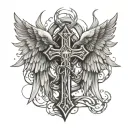 cross bound by a broken chain  with     large  angel wings tattoo design idea