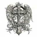 cross bound by a broken chain  with     large  angel wings tattoo design idea
