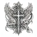 cross bound by a broken chain  with     large  angel wings tattoo design idea